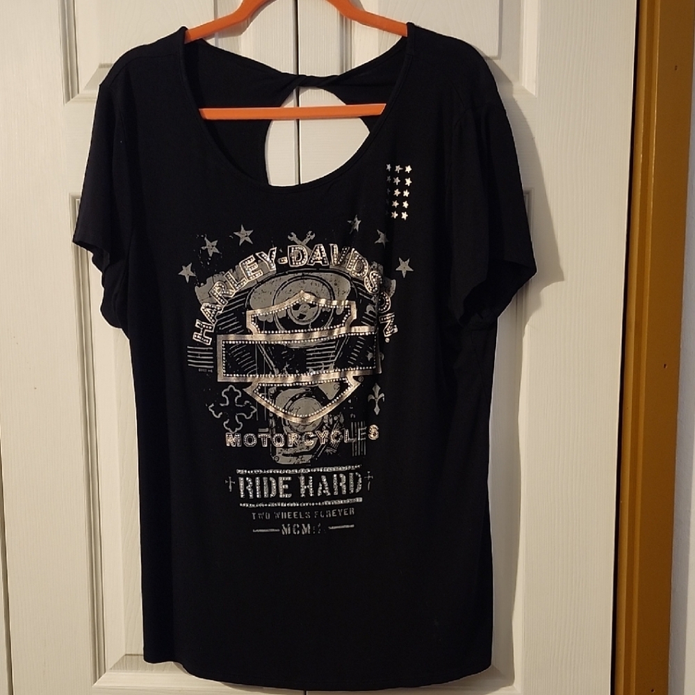 Harley-Davidson Black and Silver Women's Tee